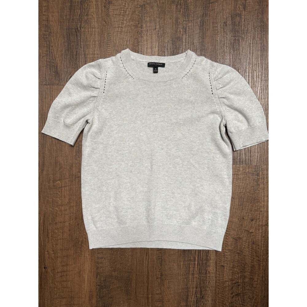 Banana Republic Sweater Womens Medium Gray 100% Cotton Short Sleeve Knit Top
